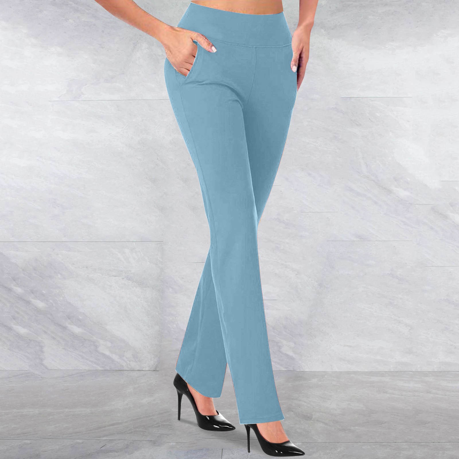 thumbnail image 2 of Pantalones de trabajo elásticos de cintura alta para mujer - Pantalones sin cremallera, color liso, poliéster, informales/de negocios/para el día a día, 2 of 5